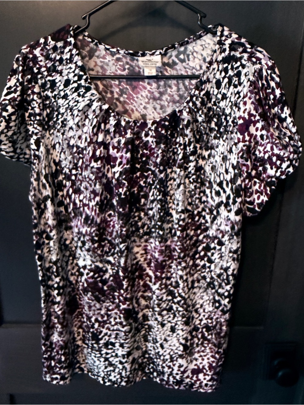 Worthington Women’s Short-Sleeve Printed Scoop Neck Top - Black & Purple